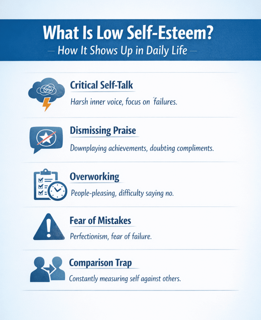 Checklist showing common patterns of low self-esteem in everyday life.