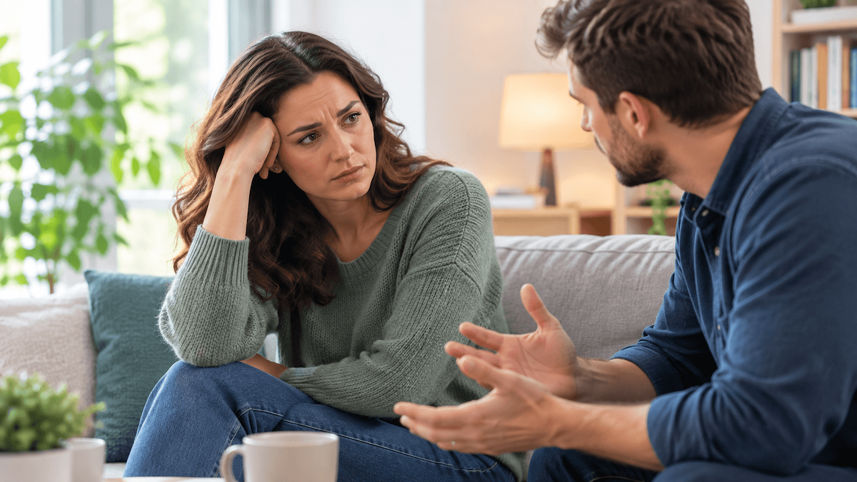 Couple taking part in an anger management counselling session with a therapist