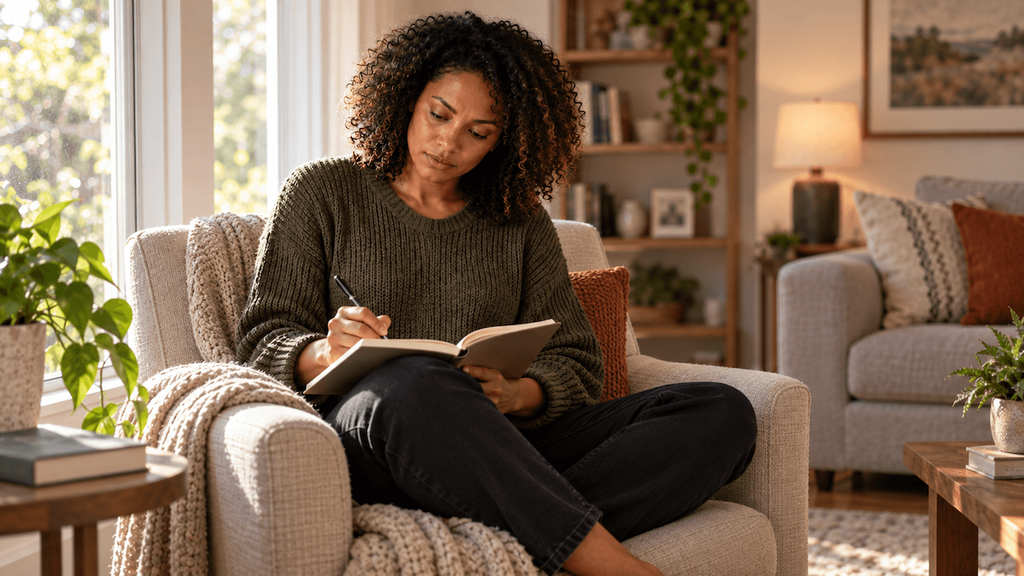 Woman using a journal to reflect on her anger triggers and reactions